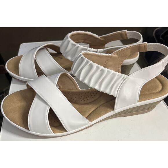 Almaden Women’s Wedge Sandals ,comfortable Elastic Ankle Strap,Low Heel,White 10 - Picture 7 of 9
